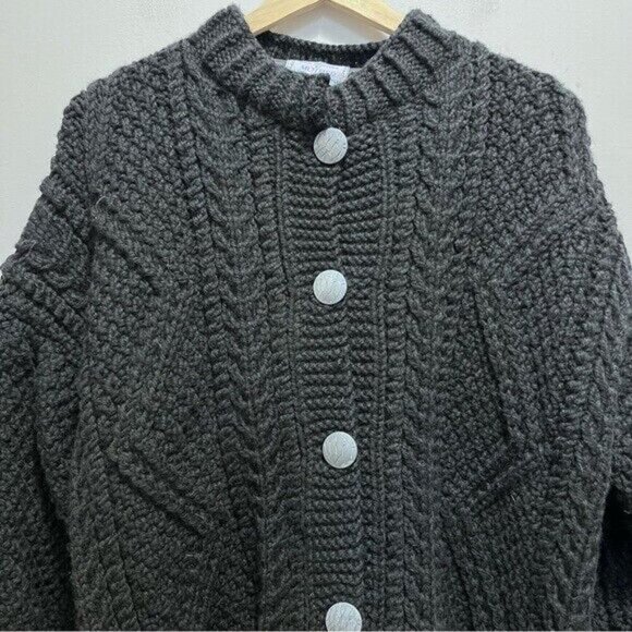 Chunky Knit Coatigan  with Pockets Handmade Cottagecore Grandmacore - Picture 4 of 16